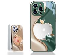 Generico Urgalaxy Personalized 3D Colorful Fruit Tempered Glass Phone Case, Comes with Mirror, All-Inclusive Lens, Frosted Soft-Edged, for Iphone X-XR/7-16pm (iPhone 13PM,Green)