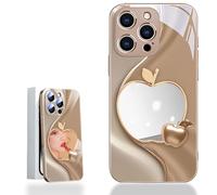 Generico Urgalaxy Personalized 3D Colorful Fruit Tempered Glass Phone Case, Comes with Mirror, All-Inclusive Lens, Frosted Soft-Edged, for Iphone X-XR/7-16pm (iPhone 16PL,Gold)