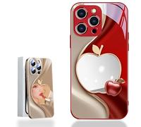 Generico Urgalaxy Personalized 3D Colorful Fruit Tempered Glass Phone Case, Comes with Mirror, All-Inclusive Lens, Frosted Soft-Edged, for Iphone X-XR/7-16pm (iPhone 13PM,Red)