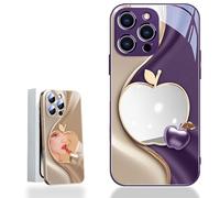 Generico Urgalaxy Personalized 3D Colorful Fruit Tempered Glass Phone Case, Comes with Mirror, All-Inclusive Lens, Frosted Soft-Edged, for Iphone X-XR/7-16pm (iPhone 13PM,Purple)