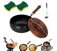 Generico Usceshonn Iron Pot, Multi-Size Handmade Hammered Large Belly Pot With Wooden Lid, Purpose For Baking, Cooking, Stewing (Hammer pattern,30cm)