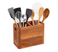 Generico Utensil Holder Counter - Acacia Wood 15.7 Inch | Rustic Anti Slip Kitchen Organizer, Multi Compartment Spatula Spoon Cutlery Storage Rack For Cabinet Pantry Table Restaurant Use