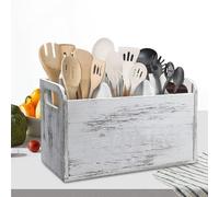 Generico Utensil Holder - Wooden 3 Compartments Utensil Organizer , Cutlery caaddy with Removable Lid Utensils Storage Organizer Countertop for Silverware Fork Spoon Spatula