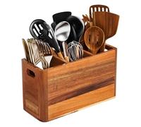 Generico Utensil Holder, Wooden Silverware Organizer with Divided Compartments, Rustic Cutlery Rack for Home Apartment RV Party Christmas Country Farmhouse Table and Kitchen Cabinet Decoration