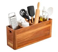 Generico Utensil Holder, Wooden Silverware Organizer with Divided Compartments, Rustic Cutlery Rack for Home Apartment RV Party Christmas Country Farmhouse Table and Kitchen Cabinet Decoration