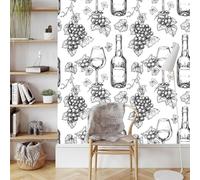 Generico Uva Vino Calice Carta da Parati Rimovibile Autoadesiva Stile Schizzo Impermeabile Ispessita Opaco Pellicola Adesivo Mobilia Decorativo Rullo Sticker per Cucina Camera da Letto Bagno 0.4x5 m