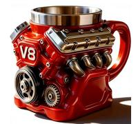 Generico V8 Engine Stainless Steel Coffee Mug, V6 Retro Engine Coffee Mug with Insulated Handle, Personalized Stainless Steel Cup for Car Enthusiasts Mechanic Gift (B)