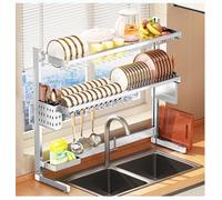 Generico Valentine's Day Dish Drainer Rack - Stainless Steel Telescopic Sink Shelf Organizer for Bowl Dish Drying, No Drill Kitchen Storage Solution,5381 White B
