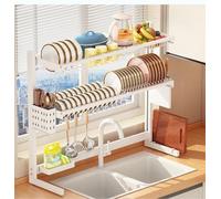 Generico Valentine's Day Dish Drainer Rack - Stainless Steel Telescopic Sink Shelf Organizer for Bowl Dish Drying, No Drill Kitchen Storage Solution,5381 White A