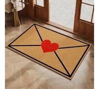 Generico Valentine's Day Rug Outdoor Doormat,Envelope Heart Welcome Mat,Red Love Heart Pattern Artificial Coir Door Mat,Wear-Resistant and Non-Slip Linen Floor Doormat,for Indoor Home Decor