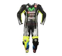 Generico Valentinoo Rossi Nuovo Modello Nero Moto Moto Racing Protettiva Corazzata Originale Pelle di Vacchetta Tuta Con Protezione Titanio E Gobba Da Corsa (S (UK38-EU48))