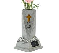 Generico Vaso Cimiteriale Solare,Statua Decorative in Resina con Croce LED Impermeabile,Contenitore per Fiori per Tomba | per e, Esterno Giardino Cortile Prato Cimitero