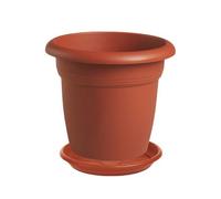 Generico Vaso cm 26 rotondo per fiori e piante + Sottovaso22 cm, Plastica Color Terracotta - Esterno, Giardino, Balcone + Omaggio Sassi Ornamentali Colorati 1kg (26 cm)