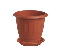 Generico Vaso cm 45 rotondo per fiori e piante + Sottovaso 37 cm, Plastica Color Terracotta - Esterno, Giardino, Balcone