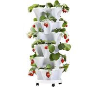 Generico Vaso da Fiori Tridimensionale Multistrato Impilabile con Ruote per Piante di Fragole per Balcone Giardino Interni Ed Esterni Vaso in Plastica Fragola per Balcone Giardino,F