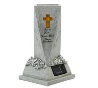 Generico Vaso Funerario Solare per Cimitero - Resina Decorativa Impermeabile con Luce LED a Croce,Vaso per Fiori da Cimitero,per Prato Giardino Cortile Camposanto Esterno Portico Villa