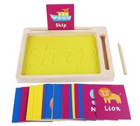 Generico Vassoio di tracciamento della Sabbia - Scatola di raschiatura in Legno per la Pratica di Scrittura | Flashcard Alphabet Incluse per la Formazione di Lettere | Learning Giocattolo per bambin