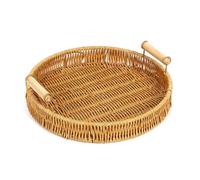 Generico Vassoio portaoggetti, Cestino Rotondo in Rattan di plastica Intrecciato a Mano con Manico(Round Large)