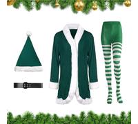 Genérico Velvet Mrs Claus Costume | Santa Costume Women With Belt | Holiday Cosplay Outfit | Hat And Striped Tights | Holidays Party Dress Women For Winter Holiday Party