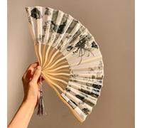 Generico Ventilatore pieghevole a mano portatile, nuovi puntelli da ballo in stile cinese, design a conchiglia retrò, ventaglio pieghevole in legno di bambù per donne e uomini