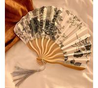 Generico Ventilatore pieghevole a mano portatile, nuovi puntelli da ballo in stile cinese, design a conchiglia retrò, ventaglio pieghevole in legno di bambù per donne e uomini