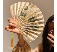 Generico Ventilatore pieghevole a mano portatile, nuovi puntelli da ballo in stile cinese, design a conchiglia retrò, ventaglio pieghevole in legno di bambù per donne e uomini