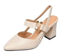 Generico Vera Zala Orthopedic Heels, Elegant Slingback Dress Shoes Pointed Straps Leather Sexy High Heels Sandals for Women (Beige,33)