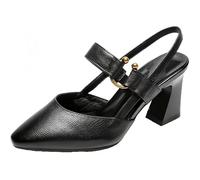 Generico Vera Zala Orthopedic Heels, Elegant Slingback Dress Shoes Pointed Straps Leather Sexy High Heels Sandals for Women (Black,32 1/9)