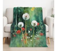 Generico Verde Bianco Coperta Sherpa Acquerello Naturale Foresta Dente di Leone Plaid Divano soffice, Coperta in Pile Calda Super Morbida Blankets da tiro per Divano Letto TV 150cm x 200cm