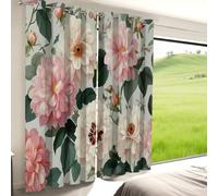 Generico Verde Chiaro Tende Oscuranti Moderne per Camera da Letto e Soggiorno, Set di 2 Pezzi con Occhielli Stampa Giardino Inglese Rose Dalie Termiche e Isolanti 117 L x 229 A cm