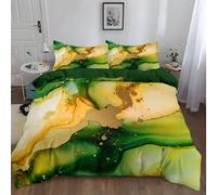 Generico Verde Militare Set Copripiumino Marmo Astratto Texture Dorata, 3 Pezzi Set Copripiumino Morbida Microfibra Con Cerniera Nascosta Adatto Bambini e Ragazze Biancheria da Letto 150 x 220 cm