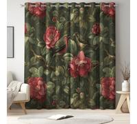 Generico Verde Scuro tende bambini, tende oscuranti, tende termiche, tende con occhielli, Floreale, Uccello Camelia Ramo, anti luce, L 140 x A 240 cm, isolamento termico, riduzione luce