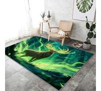 Generico Verde Tappeto 60x90 cm - lavabile antiscivolo per interni soggiorno Tappeto, Foresta Magica Cervo stampa per camera da letto piccolo morbido a pelo corto tappetino da bagno o comodino