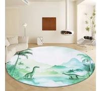 Generico Verde tappeto rotondo 100 x 100 cm, Animali Dinosauri Montagne stampa lavabile in lavatrice, antiscivolo Tappeto rotondo per sala da soggiorno morbido Facile da Pulire Tappeto