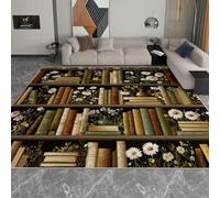Generico Verde Tappeto Salotto Moderno Lavabile 80 x 150 cm, Libri E Fiori Retrò Tappeto Soggiorno Antiscivolo, Camera da Letto Pelo Corto, Tappeti Grande Sala da Pranzo
