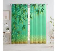 Generico Verde Tenda per Interni Filtranti 2 Pannelli - 140 x 245 cm (L x A), Tenda Stampate Cinese Piante Foglie Di Bambù Arte con Anelli Occhielli per Finestre Camera da Letto Soggiorno