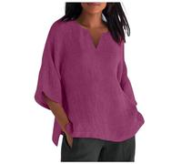 Generico Versione Classica da Donna della Maglietta Stampata Ampia Girocollo in Cotone con Maniche a 3/4 (Red, XL)