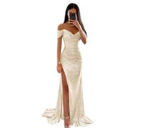 Generico Vestidos de Fiesta sin tirantes para Mujer Vestidos de Sirena con lentejuelas Vestidos de Novia Largos con Escote en V Vestidos de Noche formales Champagne 2