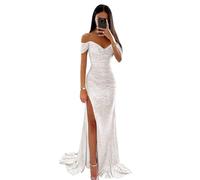 Generico Vestidos de Fiesta sin tirantes para Mujer Vestidos de Sirena con lentejuelas Vestidos de Novia Largos con Escote en V Vestidos de Noche formales White 2