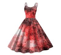 Genérico Vestidos Halloween Donna Costume Halloween Donna Fuori Spalle con Spalline Bloody Lettere Stampato Horror Hepburn Vestito Corsetto Vita Colori Contrastanti Stile Vittoriano Vampiro Gonna