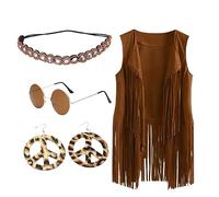 Generico Vestiti Anni 70 Costume Hippie Donna Anni 60 Anni 70 Gilet Nappa Occhiali Da Sole Collana Orecchini Cerchietto Accessori Hippie Discoteca Festa Di Carnevale