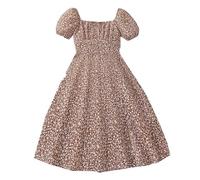 Generico Vestiti Bambina,Abito Lungo Stilizzato per Ragazze Giovani Donna con Scollo e Floreale Maniche a Sbuffo Stile Vacanza Mare Francese