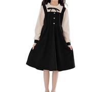 Generico Vestiti Bambina Costume Modello Linea A Maniche Lunghe, Stile Semplice per Ambiente Scolastico(Nero15-16 Anni)_2