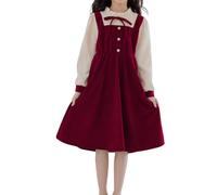 Generico Vestiti Bambina Vestito Bambina Cerimonia Modello Linea A Maniche Lunghe, Stile Semplice per Ambiente Scolastico(Rosso15-16 Anni)_2