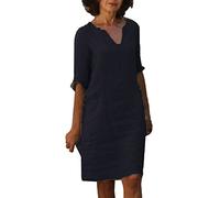 Generico Vestiti di Lino Donna Estivi - Abito Cotone Donna Estivo Scollo A V Vita Alta Abito Maniche A Tre Quarti Tinta Unita Loose Vintage Casual Comfort Vestito Lungo