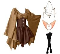Generico Vestiti Donna Carnevale Costumi Halloween Elfo Morticia Addams Abito Curvy Vampiro Strega Angelo Adulto Abiti Gotico Corsetto Costume Cosplay Sexy Pirata Vestito Khaki XL