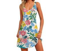 Generico Vestiti Donna Eleganti Corto Sundress Eleganti Vestito Tropicale Western Prendisole Estivo Comodi Lunghi Matrimonio Pois Abito Lungo Estivo Donna Cotone Blu Cielo L