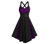 Generico Vestiti Donna Gotico Punk Costume Halloween Strega Medioevo Abito Stringato in Pizzo con Stampa Donna Abiti Mini Vestito Teschio E Scollo A V Abito Eleganti Vestiti Vintage