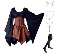 Generico Vestiti Donna Vampiro Gotica Sexy Costume Halloween Gotico Coppia Carnevale Abito Morticia Strega Adulto Angelo Vestito Pirata Corpetto Corsetto Cosplay Vampira Costumi Blu scuro S