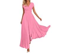 Generico Vestiti Eleganti Donna,Vestito Donna Elegante Lungo in Chiffon Abiti da Cerimonia Scollo A V Vestiti Eleganti Abito Curvy Dresses per Cocktail Cerimonia Sera Rosa M